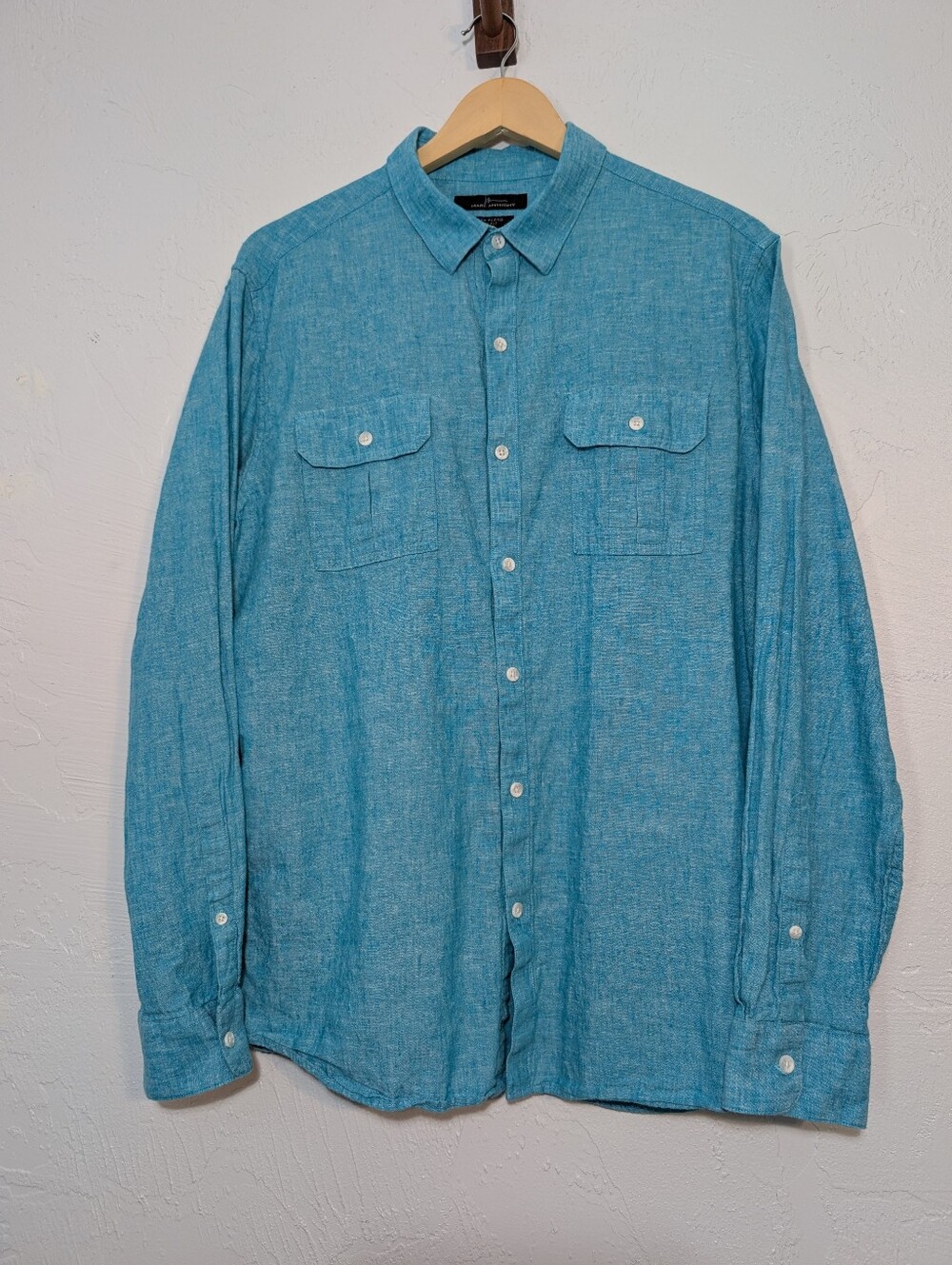 Marc Anthony Men's Teal Linen Blend Button Down Shirt Breathable Casual Vacation